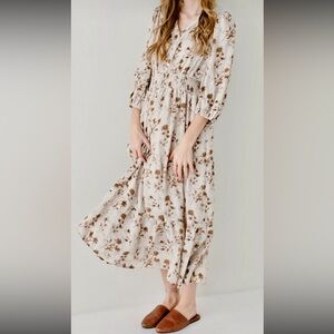 Smocked Waist Floral Print Dress